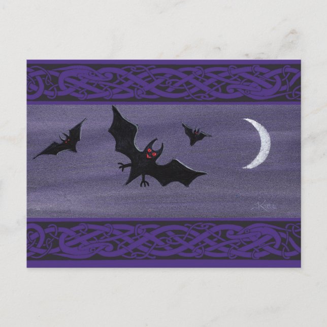 Carte Postale Joyeuses chauves-souris d'Halloween (Devant)