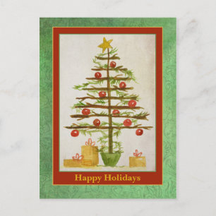 Carte Postale Joyeuses fêtes Arbre de Noël primitif
