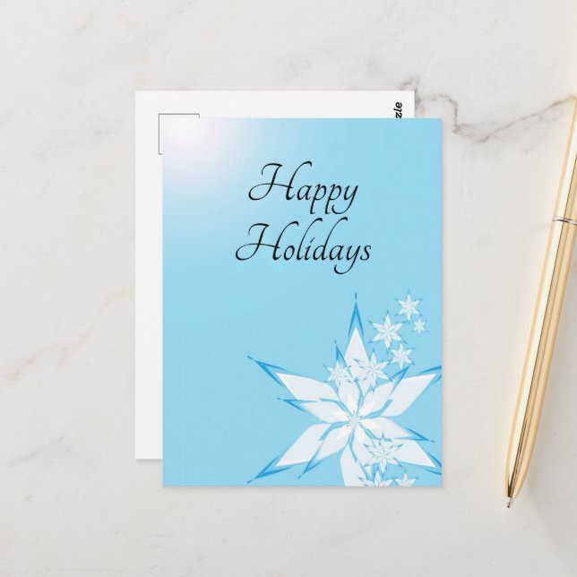 Carte Postale Joyeuses fêtes avec l'art des flocs de neige (Devant/Arrière en situation)