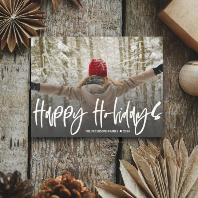 Carte Postale Joyeuses fêtes Calligraphie blanche Photo Noël (Créateur téléchargé)