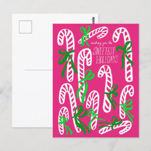 Carte Postale Joyeuses fêtes canne doux rose Noël