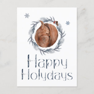 Carte Postale Joyeuses Fêtes Écureuil Dans Le Nid