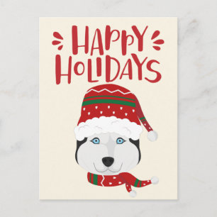Carte Postale Joyeuses fêtes - Joli Noël Husky