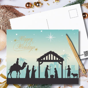 Carte Postale Joyeuses fêtes Nativité Manger Scène