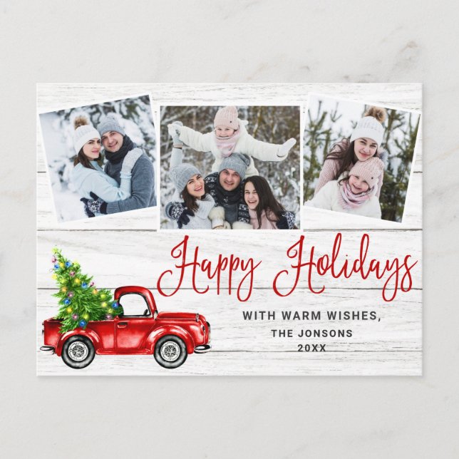 Carte Postale Joyeuses fêtes Noël Camion de ferme rouge 3 Photo (Devant)