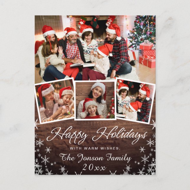 Carte Postale Joyeuses fêtes Noël Rustique 4 PHOTO Salutation (Devant)