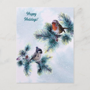 Carte Postale Joyeuses fêtes Oiseaux d'hiver Noël