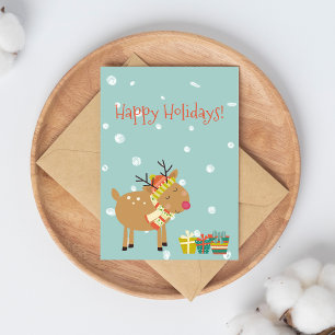 Carte Postale Joyeuses Fêtes ! Renne Mignon - Noël
