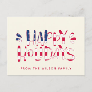 Carte Postale Joyeuses fêtes - Typographie du drapeau américain 