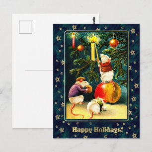 Carte Postale Joyeuses fêtes. Vintage Funny Mice Noël