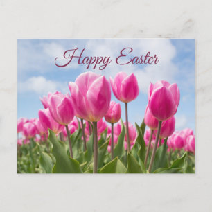 Carte Postale Joyeuses fleurs de tulipe rose de Pâques