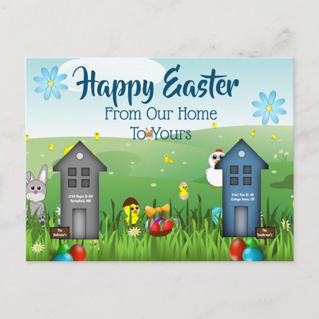 Carte Postale Joyeuses maisons personnalisées de Pâques (Devant)