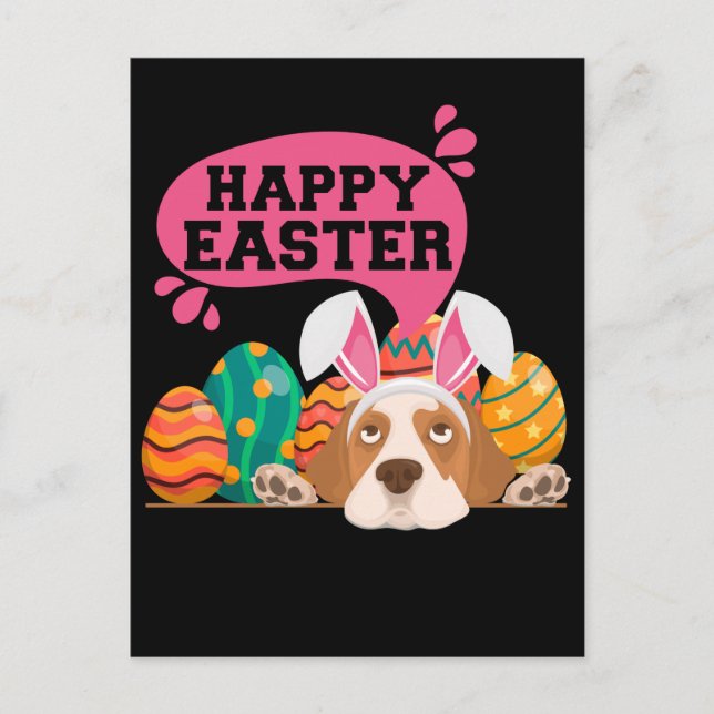 Carte Postale Joyeuses Pâques Chien Drôles de Chiens Lapin (Devant)