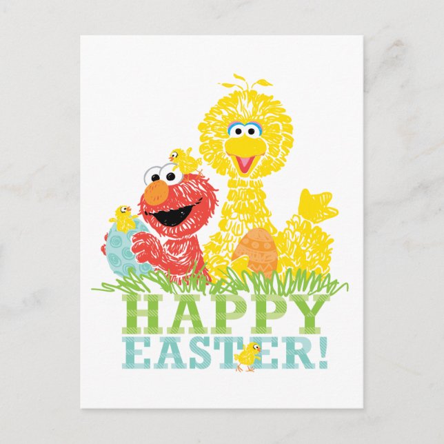 Carte Postale Joyeuses Pâques d'Elmo et Big Bird (Devant)