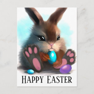 Carte Postale Joyeuses Pâques Lapin et Œufs