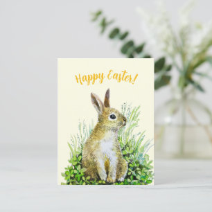 Carte Postale Joyeuses Pâques petit lapin aquarelle 