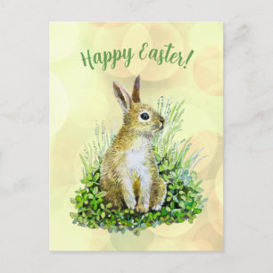 Carte Postale Joyeuses Pâques petit lapin  aquarelle 