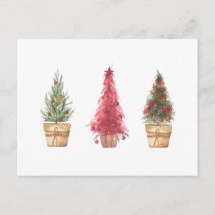 Carte Postale Joyeuses Vacances Aquarelle Noël Arbres Jolies
