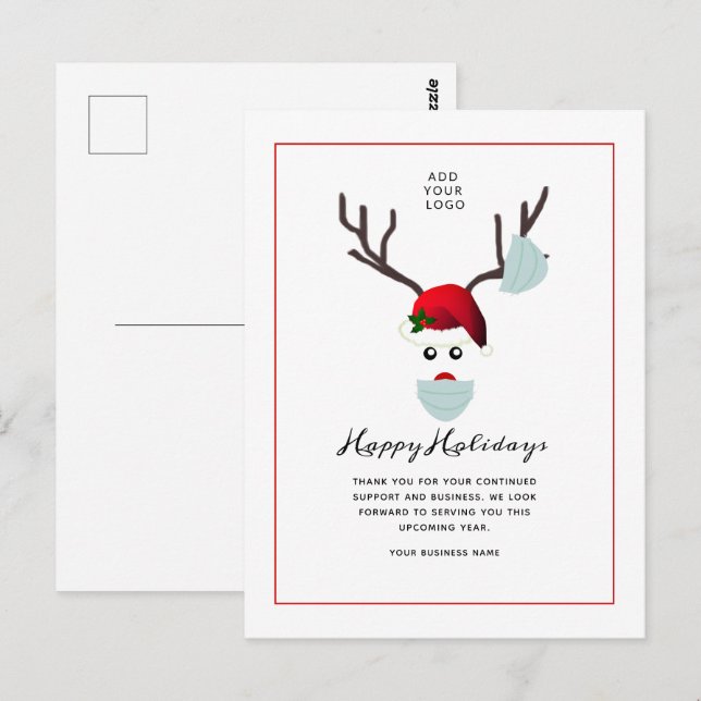 Carte Postale Joyeuses vacances Business Logo Reindeer de Noël (Devant / Derrière)