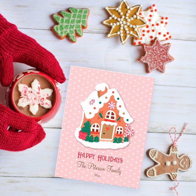 Carte Postale Joyeuses Vacances Cute Rose Snowy Gingerbread Mais (Créateur téléchargé)