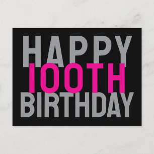 Carte Postale Joyeux 100e Anniversaire Rose Gris Noir Moderne Gr