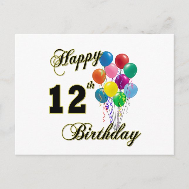Carte Postale Joyeux 12e anniversaire cadeaux et vêtements d'ann (Devant)