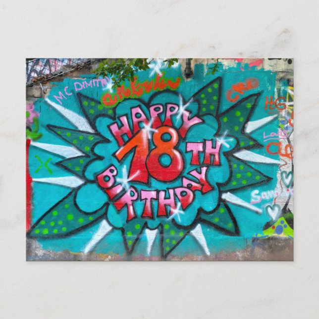 Carte Postale Joyeux 18e Anniversaire Graffiti (Devant)