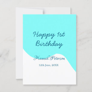 Carte Postale Joyeux 1er anniversaire bleu ondulé rétro boho nom