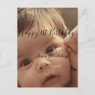 Carte Postale Joyeux 1er anniversaire nom photo date stylé calli