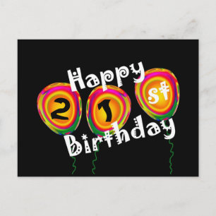 Carte Postale Joyeux 21e anniversaire ballons colorés