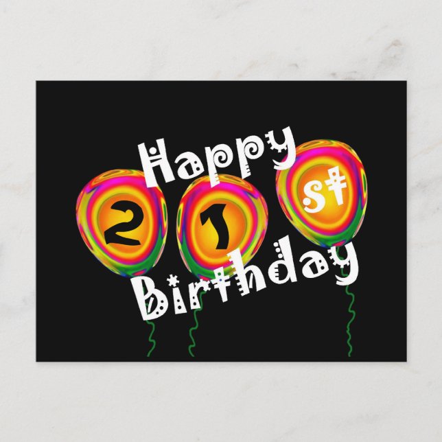 Carte Postale Joyeux 21e Anniversaire Ballons Colorés (Devant)