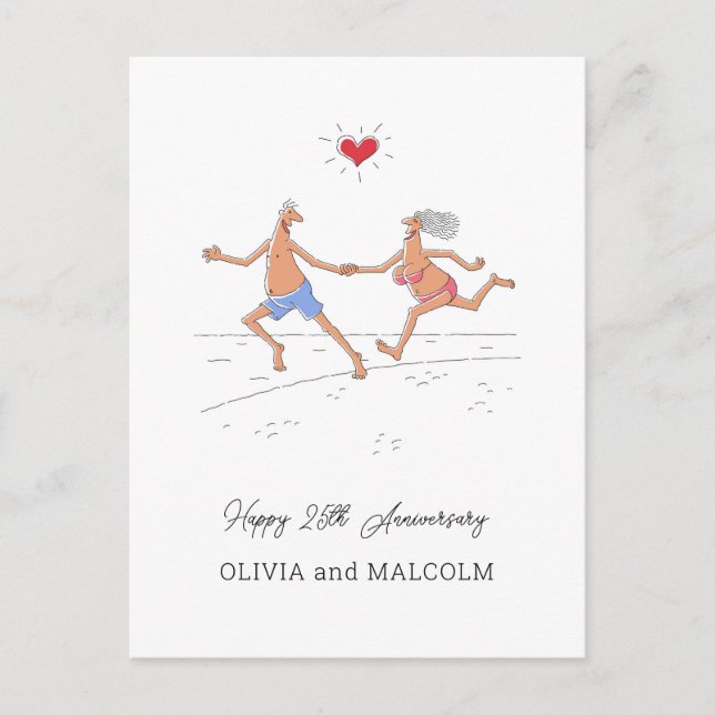 Carte Postale Joyeux 25e anniversaire Mariage d'argent Couple He (Devant)
