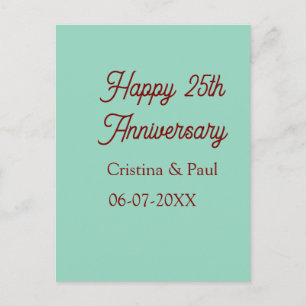 Carte Postale Joyeux 25e anniversaire vert mauve pastel boho rét