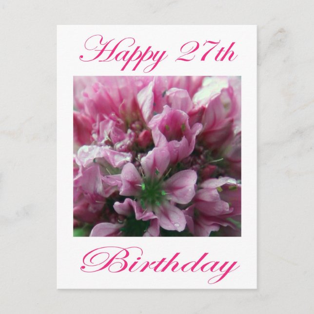 Carte Postale Joyeux 27e anniversaire rose et vert Fleur (Devant)