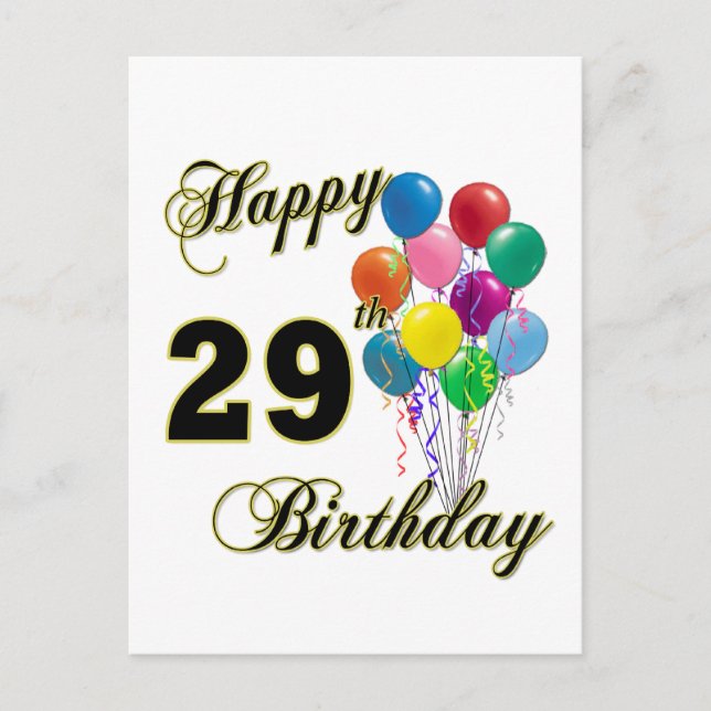 Carte Postale Joyeux 29e anniversaire cadeaux avec ballons (Devant)