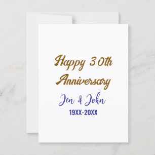 Carte Postale Joyeux 30e anniversaire de mariage bleu royal or
