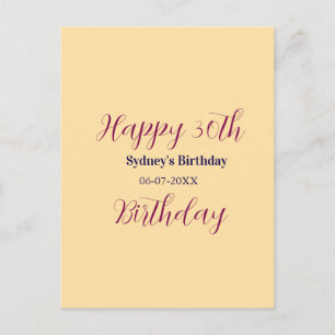 Carte Postale Joyeux 30e anniversaire nom date pastel orange vio