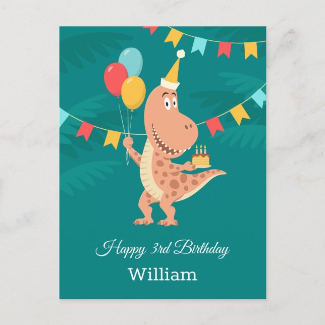 Carte Postale Joyeux 3ème anniversaire de gâteau Balloon Cute Di (Devant)