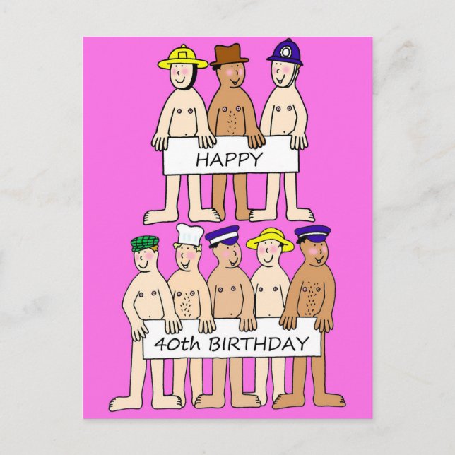 Carte Postale Joyeux 40e anniversaire Cartoon Men avec bannières (Devant)