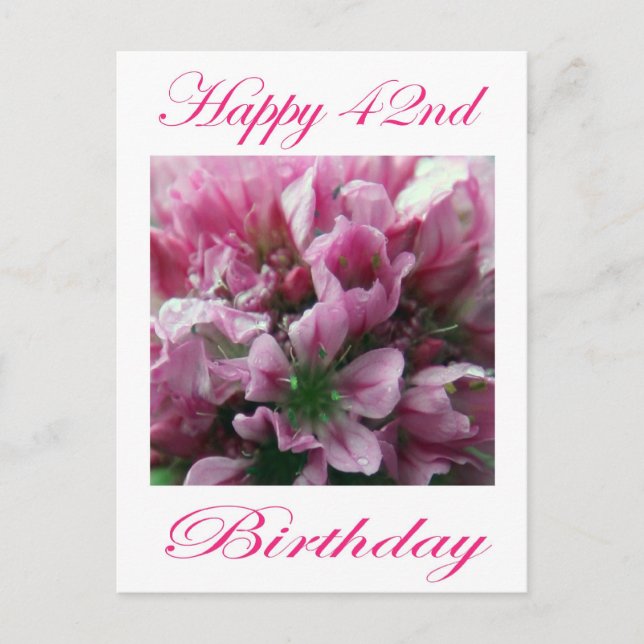 Carte Postale Joyeux 42ème Anniversaire Fleur Rose et Verte (Devant)