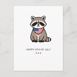Carte Postale Joyeux 4 juillet Art de Raton Laveur Patriotique