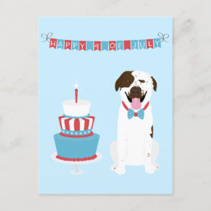 Carte Postale Joyeux 4 Juillet Chien Rouge Blanc Bleu