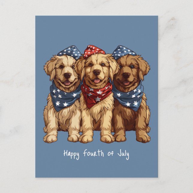 Carte Postale Joyeux 4 Juillet Chiens De Rétritrice D'Or (Devant)