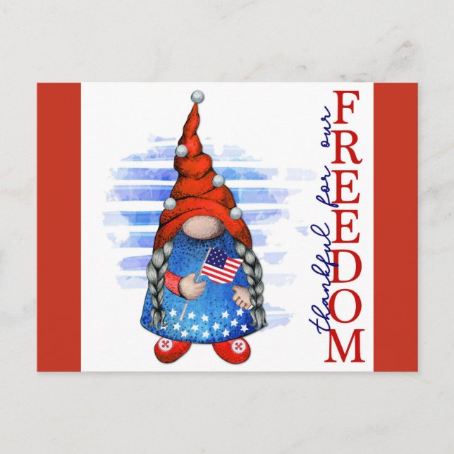 Carte Postale Joyeux 4 juillet Cute Gnome Freedom (Devant)