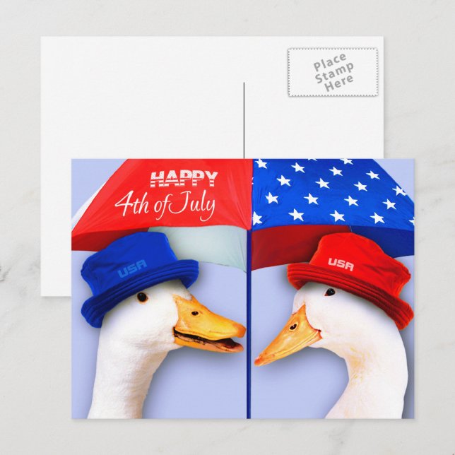 Carte Postale Joyeux 4 juillet. Drôle canards patriotiques (Devant / Derrière)