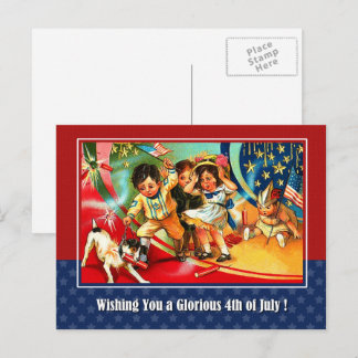 Carte Postale Joyeux 4 juillet. Enfants vintages