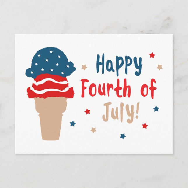 Carte Postale Joyeux 4 juillet étoiles et rayures crème glacée (Devant)