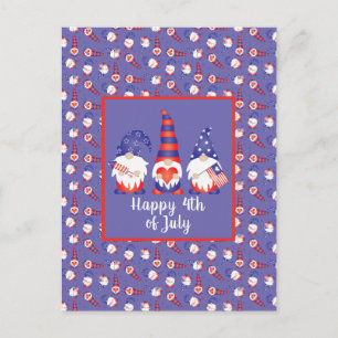 Carte Postale Joyeux 4 juillet Gnomes Rouge Blanc Bleu