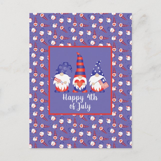 Carte Postale Joyeux 4 juillet Gnomes Rouge Blanc Bleu (Devant)