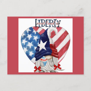 Carte Postale Joyeux 4 juillet mignon Gnome Liberty Cupcake